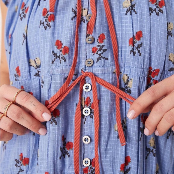 NWT FREE PEOPLE Sundown Cottage Floral Mini Blue Dress Sz M - Picture 3 of 8